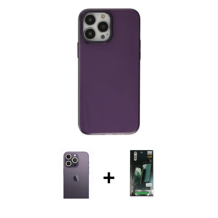 MARSİLYAN™- iPhone 13 Pro Max Kılıf Zirve Doku Koleksiyonu - Şeffaf 360 Full Body Arka Koruyucu + Neon Fosforlu Kamera Lens - BZ