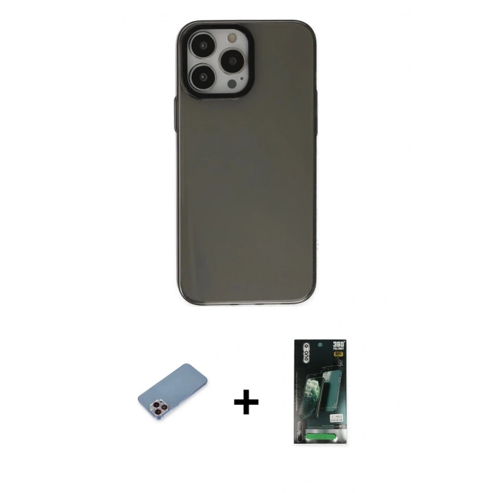 MARSİLYAN™- iPhone 13 Pro Max Kılıf Zirve Doku Koleksiyonu - Şeffaf 360 Full Body Arka Koruyucu + Shine Kamera Lens Koruma Cam - PE
