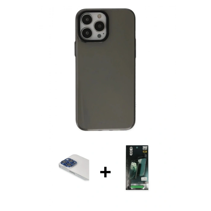 MARSİLYAN™- iPhone 13 Pro Max Kılıf Zirve Doku Koleksiyonu - Şeffaf 360 Full Body Arka Koruyucu + Pers Alüminyum Kamera Lens - LT
