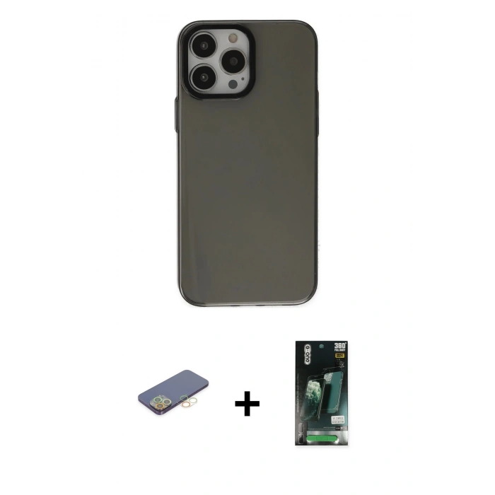 MARSİLYAN™- iPhone 13 Pro Max Kılıf Zirve Doku Koleksiyonu - Şeffaf 360 Full Body Arka Koruyucu + Renkli Kamera Lens Koruma Cam - SI