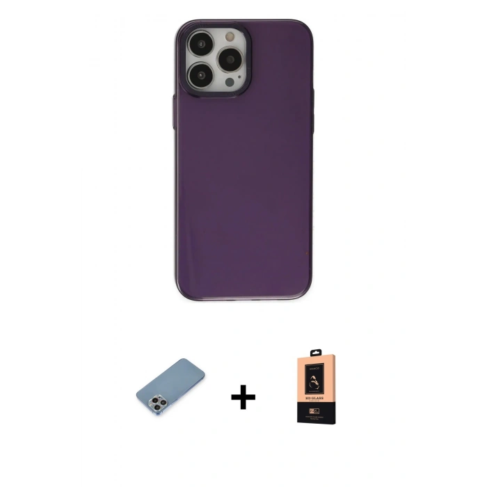 MARSİLYAN™- iPhone 13 Pro Max Kılıf Zirve Doku Koleksiyonu - Şeffaf Maxco Cam Ekran Koruyucu + Shine Kamera Lens Koruma Cam - GI