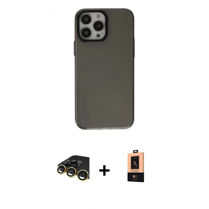 MARSİLYAN™- iPhone 13 Pro Max Kılıf Zirve Doku Koleksiyonu - Şeffaf Maxco Cam Ekran Koruyucu + Raze Metal Kamera Lens - GD