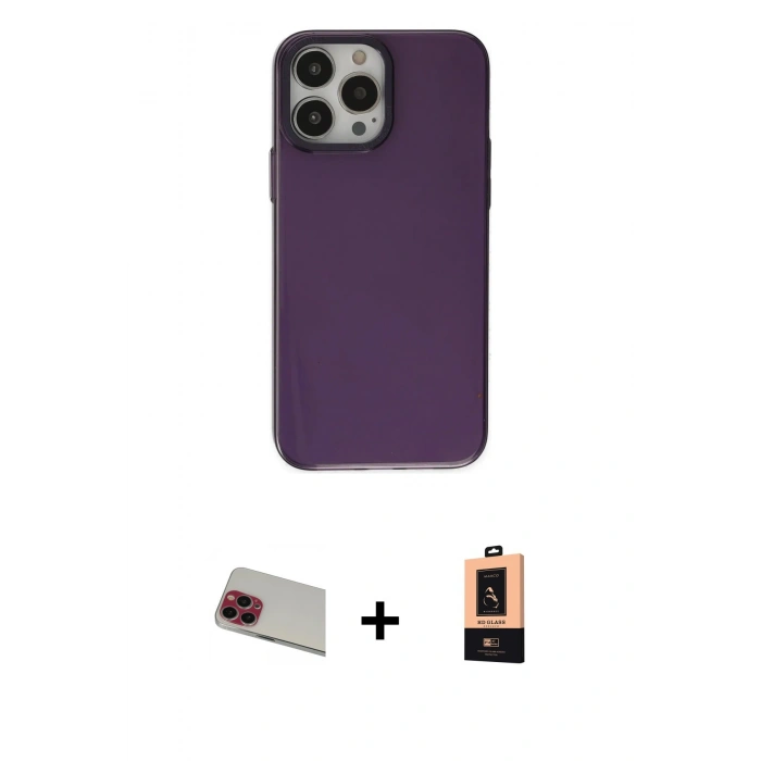 MARSİLYAN™- iPhone 13 Pro Max Kılıf Zirve Doku Koleksiyonu - Şeffaf Maxco Cam Ekran Koruyucu + Rainbow Kamera Lens Koruma Cam - KI