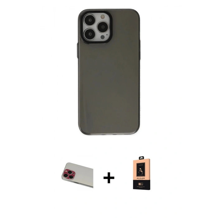MARSİLYAN™- iPhone 13 Pro Max Kılıf Zirve Doku Koleksiyonu - Şeffaf Maxco Cam Ekran Koruyucu + Rainbow Kamera Lens Koruma Cam - KI