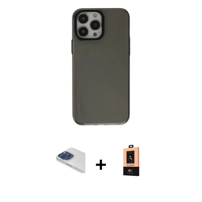 MARSİLYAN™- iPhone 13 Pro Max Kılıf Zirve Doku Koleksiyonu - Şeffaf Maxco Cam Ekran Koruyucu + Lacivert Pers Alüminyum Kamera Lens