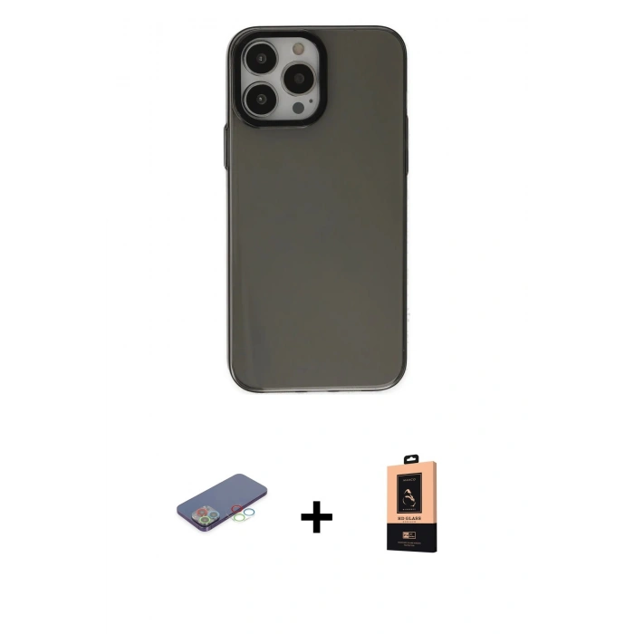 MARSİLYAN™- iPhone 13 Pro Max Kılıf Zirve Doku Koleksiyonu - Şeffaf Maxco Cam Ekran Koruyucu + Renkli Kamera Lens Koruma Cam - MI