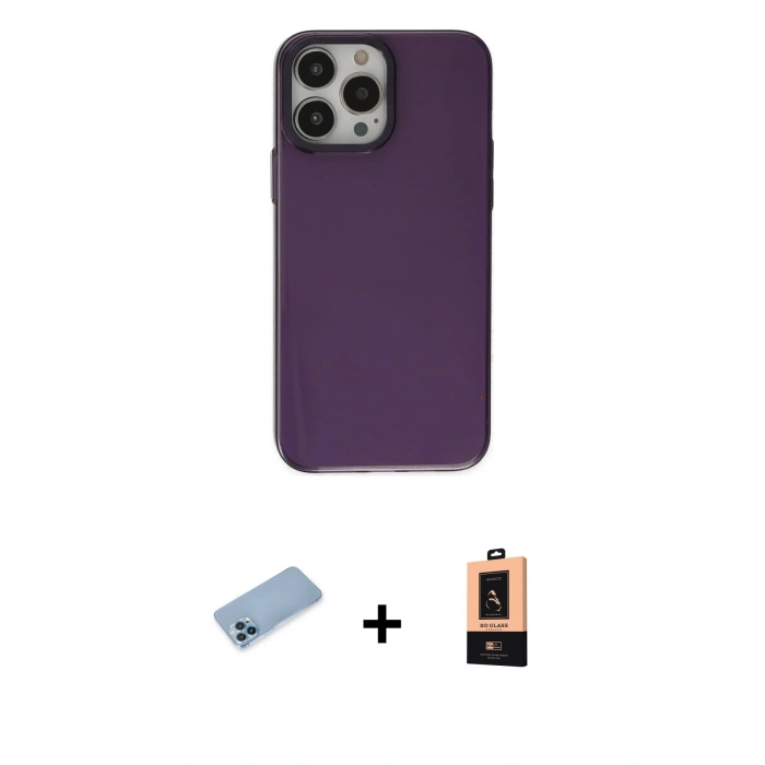 MARSİLYAN™- iPhone 13 Pro Max Kılıf Zirve Doku Koleksiyonu - Şeffaf Maxco Cam Ekran Koruyucu + Mavi Shine Kamera Lens Koruma Cam
