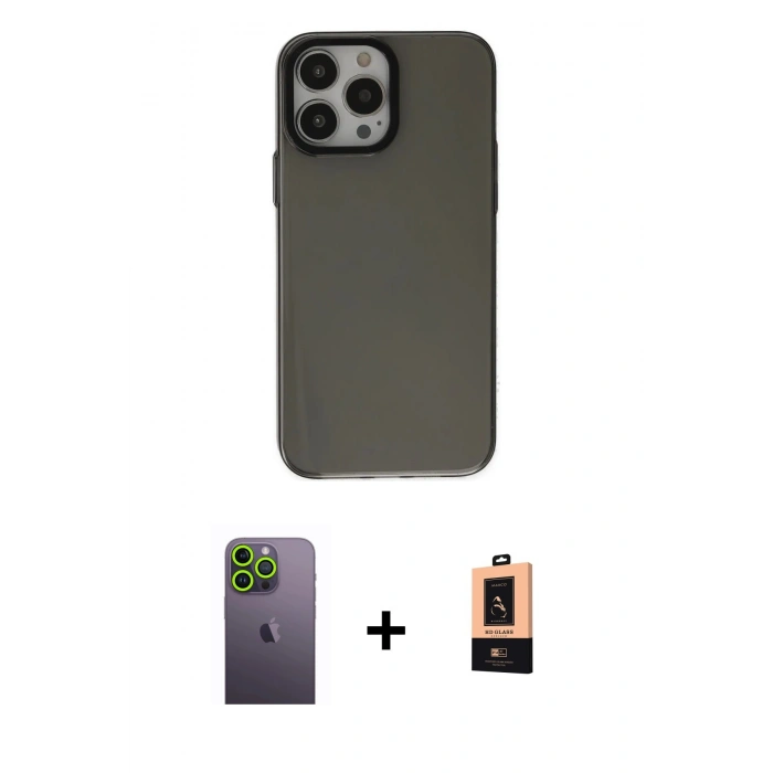 MARSİLYAN™- iPhone 13 Pro Max Kılıf Zirve Doku Koleksiyonu - Şeffaf Maxco Cam Ekran Koruyucu + Neon Fosforlu Kamera Lens - YL