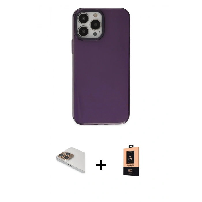MARSİLYAN™- iPhone 13 Pro Max Kılıf Zirve Doku Koleksiyonu - Şeffaf Maxco Cam Ekran Koruyucu + Pers Alüminyum Kamera Lens - GD