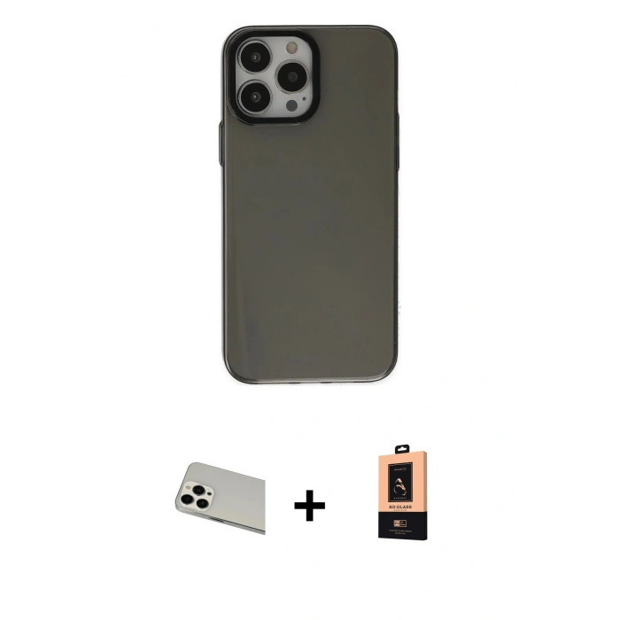 MARSİLYAN™- iPhone 13 Pro Max Kılıf Zirve Doku Koleksiyonu - Şeffaf Maxco Cam Ekran Koruyucu + Rainbow Kamera Lens Koruma Cam - BZ