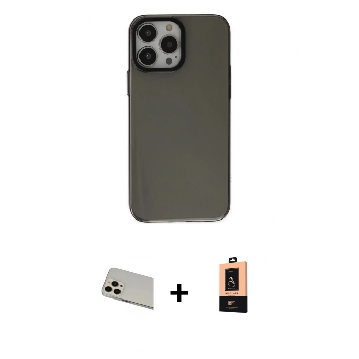 MARSİLYAN™- iPhone 13 Pro Max Kılıf Zirve Doku Koleksiyonu - Şeffaf Maxco Cam Ekran Koruyucu + Rose Gold Rainbow Kamera Lens Koruma Cam