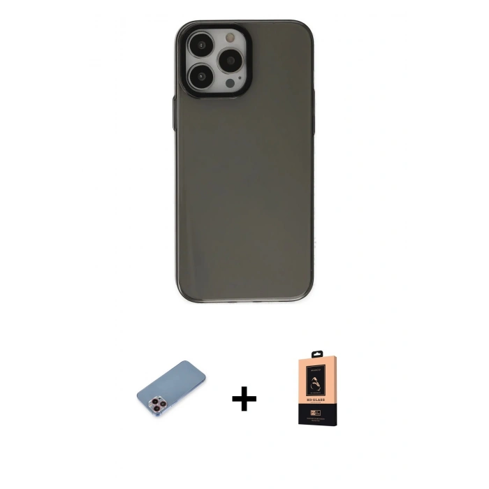 MARSİLYAN™- iPhone 13 Pro Max Kılıf Zirve Doku Koleksiyonu - Şeffaf Maxco Cam Ekran Koruyucu + Shine Kamera Lens Koruma Cam - PE