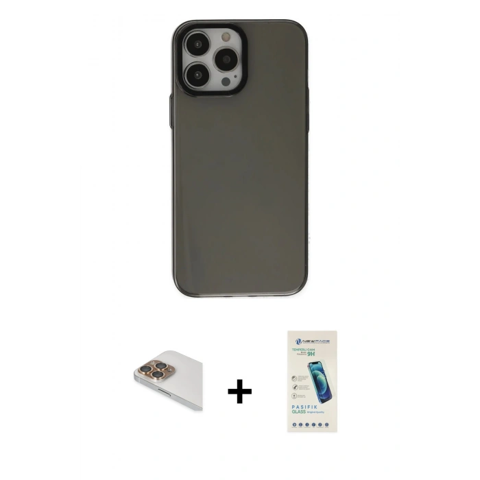 MARSİLYAN™- iPhone 13 Pro Max Kılıf Zirve Doku Koleksiyonu - Şeffaf Pasifik Cam Ekran Koruyucu + Pers Alüminyum Kamera Lens - GD