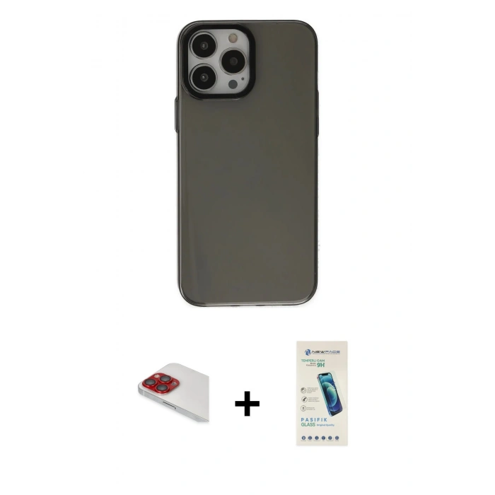 MARSİLYAN™- iPhone 13 Pro Max Kılıf Zirve Doku Koleksiyonu - Şeffaf Pasifik Cam Ekran Koruyucu + Pers Alüminyum Kamera Lens - KI