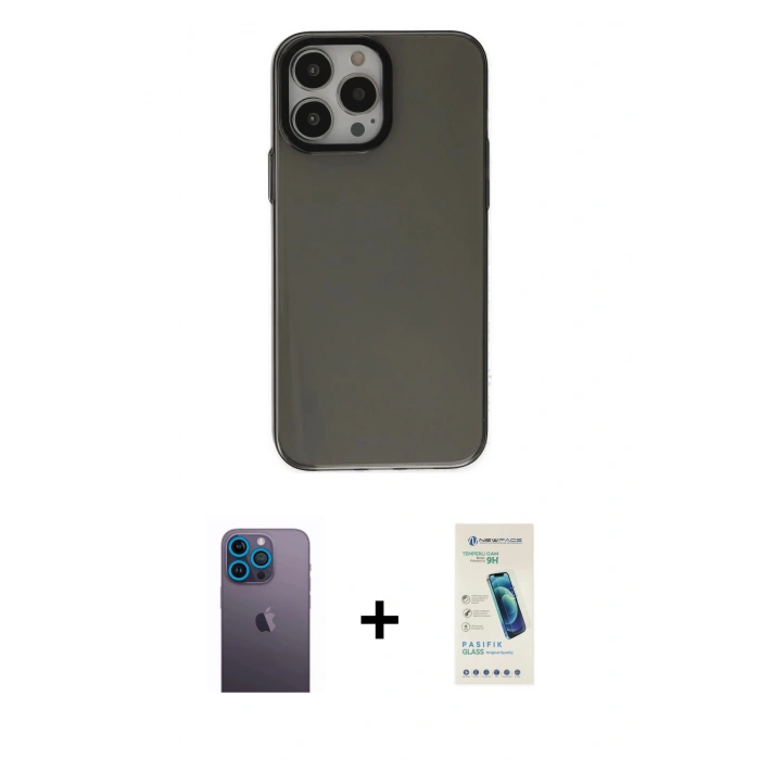 MARSİLYAN™- iPhone 13 Pro Max Kılıf Zirve Doku Koleksiyonu - Şeffaf Pasifik Cam Ekran Koruyucu + Neon Fosforlu Kamera Lens - MI