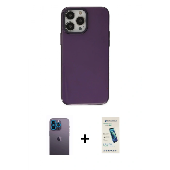 MARSİLYAN™- iPhone 13 Pro Max Kılıf Zirve Doku Koleksiyonu - Şeffaf Pasifik Cam Ekran Koruyucu + Neon Fosforlu Kamera Lens - MI