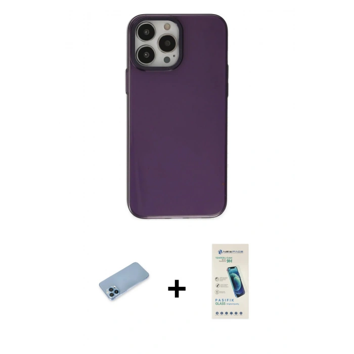 MARSİLYAN™- iPhone 13 Pro Max Kılıf Zirve Doku Koleksiyonu - Şeffaf Pasifik Cam Ekran Koruyucu + Shine Kamera Lens Koruma Cam - MI