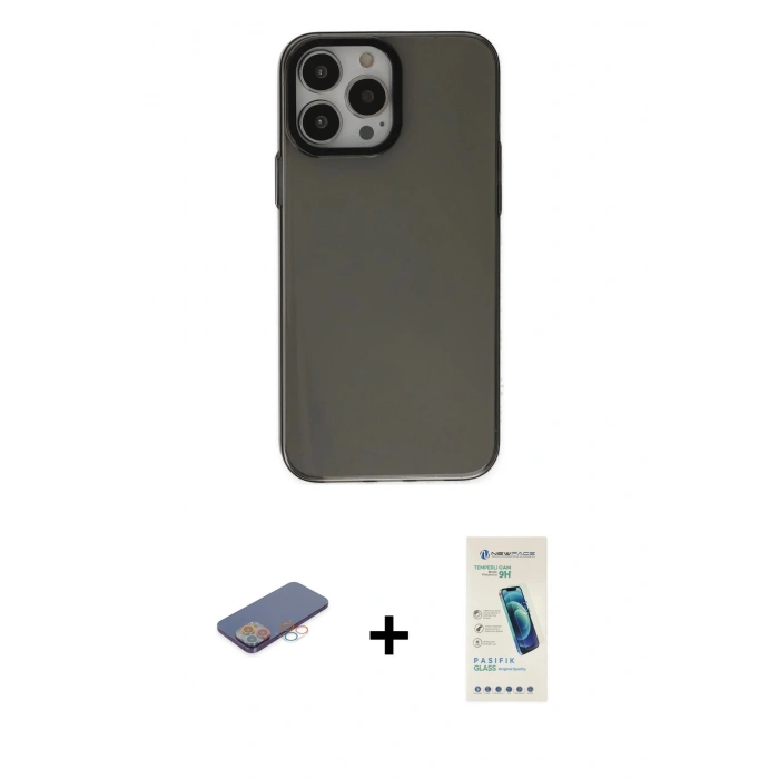 MARSİLYAN™- iPhone 13 Pro Max Kılıf Zirve Doku Koleksiyonu - Şeffaf Pasifik Cam Ekran Koruyucu + Renkli Kamera Lens Koruma Cam - PE