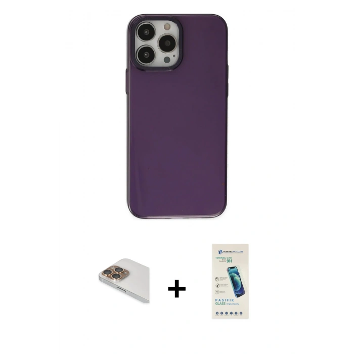 MARSİLYAN™- iPhone 13 Pro Max Kılıf Zirve Doku Koleksiyonu - Şeffaf Pasifik Cam Ekran Koruyucu + Pers Alüminyum Kamera Lens - GD
