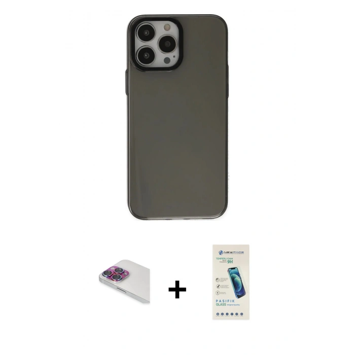 MARSİLYAN™- iPhone 13 Pro Max Kılıf Zirve Doku Koleksiyonu - Şeffaf Pasifik Cam Ekran Koruyucu + Pers Alüminyum Kamera Lens - GI