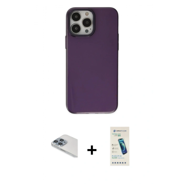 MARSİLYAN™- iPhone 13 Pro Max Kılıf Zirve Doku Koleksiyonu - Şeffaf Pasifik Cam Ekran Koruyucu + Pers Alüminyum Kamera Lens - SABE