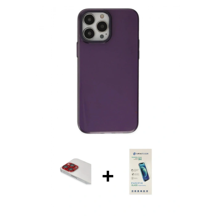 MARSİLYAN™- iPhone 13 Pro Max Kılıf Zirve Doku Koleksiyonu - Şeffaf Pasifik Cam Ekran Koruyucu + Pers Alüminyum Kamera Lens - KI