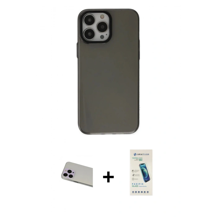 MARSİLYAN™- iPhone 13 Pro Max Kılıf Zirve Doku Koleksiyonu - Şeffaf Pasifik Cam Ekran Koruyucu + Rainbow Kamera Lens Koruma Cam - MR
