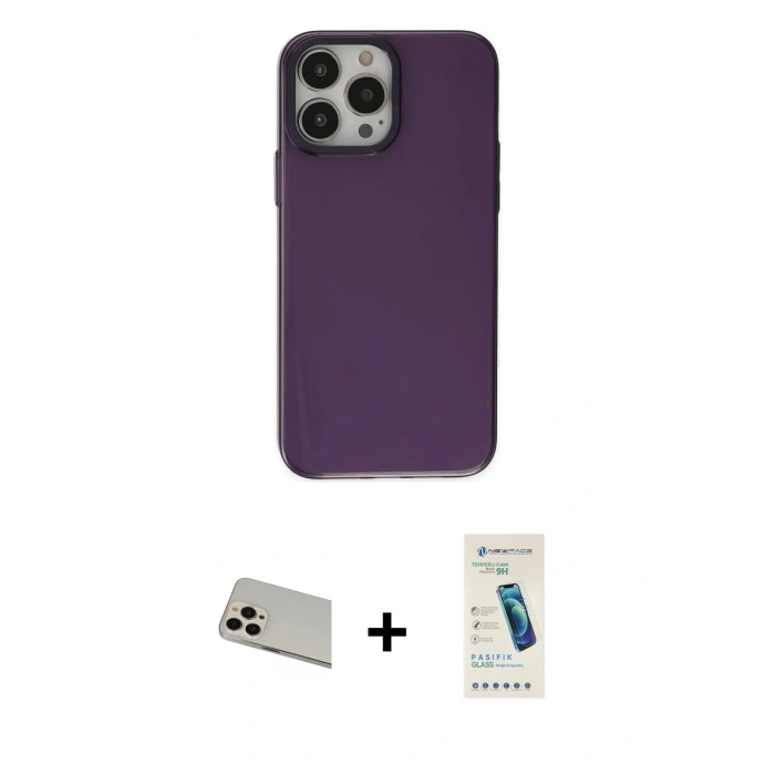 MARSİLYAN™- iPhone 13 Pro Max Kılıf Zirve Doku Koleksiyonu - Şeffaf Pasifik Cam Ekran Koruyucu + Rainbow Kamera Lens Koruma Cam - REGD