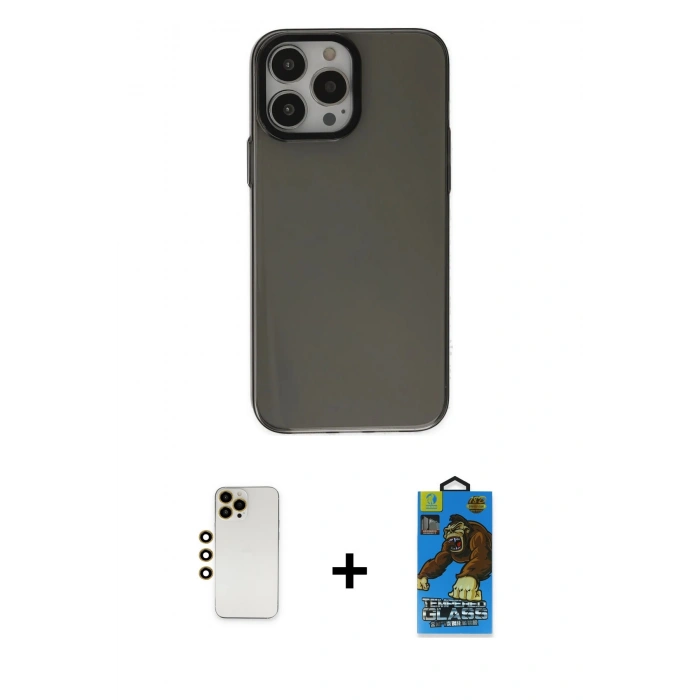 MARSİLYAN™- iPhone 13 Pro Max Kılıf Zirve Doku Koleksiyonu - Siyah 18D Cam Ekran Koruyucu + Shine Kamera Lens - GD
