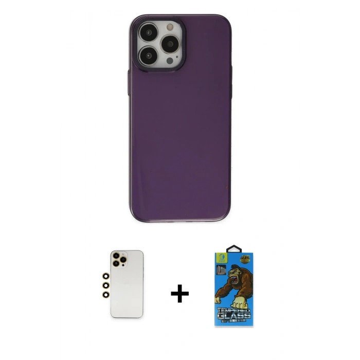 MARSİLYAN™- iPhone 13 Pro Max Kılıf Zirve Doku Koleksiyonu - Siyah 18D Cam Ekran Koruyucu + Shine Kamera Lens - GD