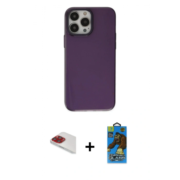 MARSİLYAN™- iPhone 13 Pro Max Kılıf Zirve Doku Koleksiyonu - Siyah 18D Cam Ekran Koruyucu + Pers Alüminyum Kamera Lens - KI