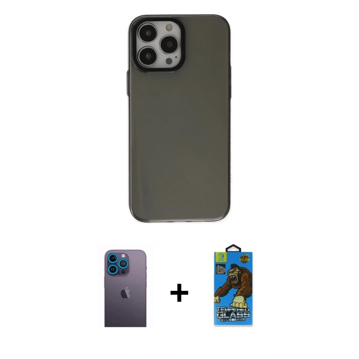 MARSİLYAN™- iPhone 13 Pro Max Kılıf Zirve Doku Koleksiyonu - Siyah 18D Cam Ekran Koruyucu + Neon Fosforlu Kamera Lens - MI