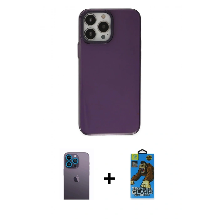 MARSİLYAN™- iPhone 13 Pro Max Kılıf Zirve Doku Koleksiyonu - Siyah 18D Cam Ekran Koruyucu + Neon Fosforlu Kamera Lens - MI