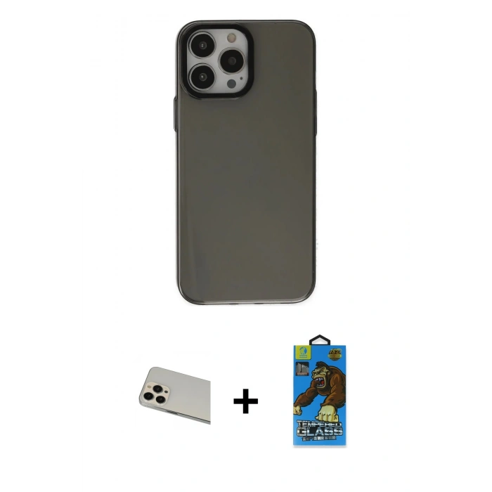 MARSİLYAN™- iPhone 13 Pro Max Kılıf Zirve Doku Koleksiyonu - Siyah 18D Cam Ekran Koruyucu + Rainbow Kamera Lens Koruma Cam - REGD