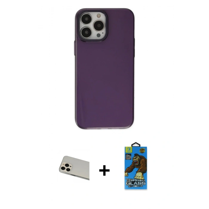 MARSİLYAN™- iPhone 13 Pro Max Kılıf Zirve Doku Koleksiyonu - Siyah 18D Cam Ekran Koruyucu + Rainbow Kamera Lens Koruma Cam - REGD