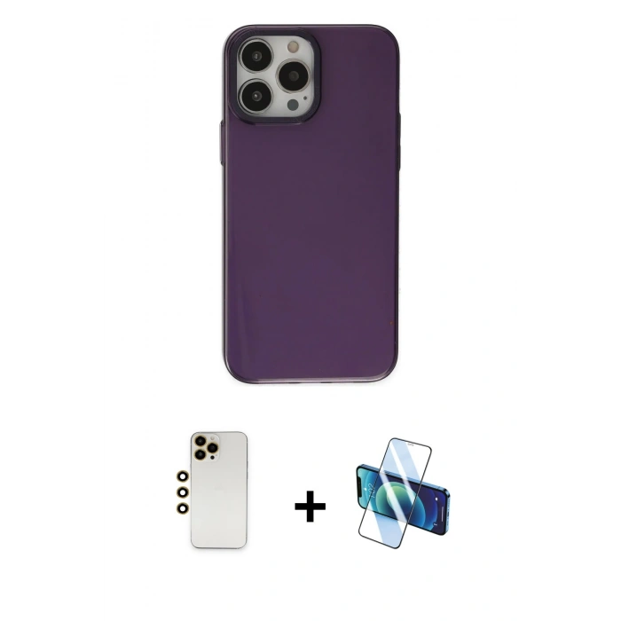 MARSİLYAN™- iPhone 13 Pro Max Kılıf Zirve Doku Koleksiyonu - Siyah 3D Antistatik Cam Ekran Koruyucu + Shine Kamera Lens - GD