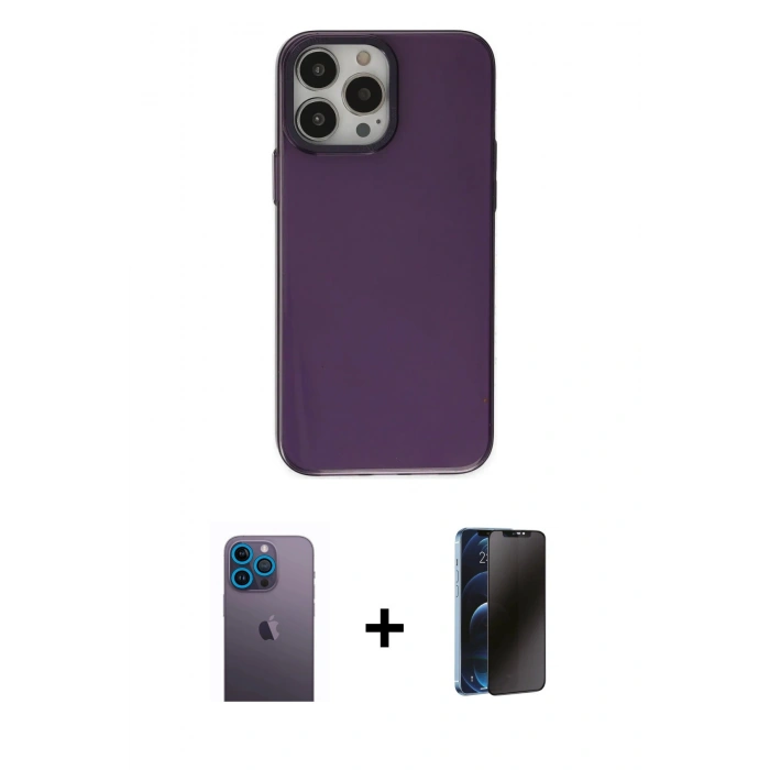 MARSİLYAN™- iPhone 13 Pro Max Kılıf Zirve Doku Koleksiyonu - Siyah 3D Antistatik Hayalet Cam Ekran Koruyucu + Neon Fosforlu Kamera Lens - MI
