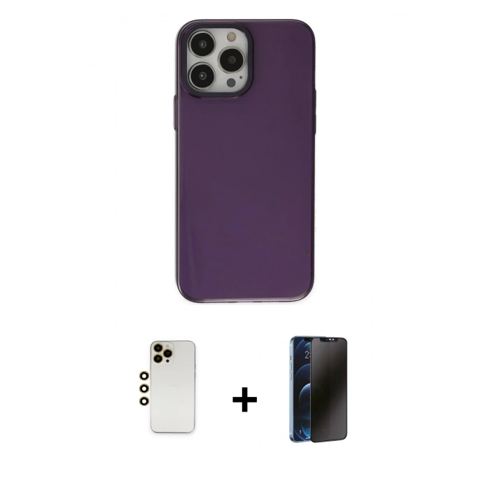 MARSİLYAN™- iPhone 13 Pro Max Kılıf Zirve Doku Koleksiyonu - Siyah 3D Antistatik Hayalet Cam Ekran Koruyucu + Shine Kamera Lens - GD