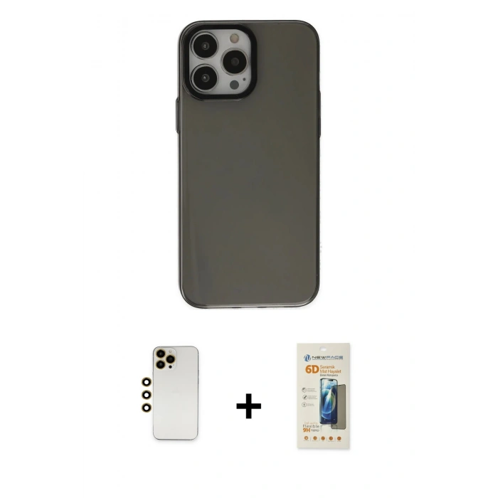 MARSİLYAN™- iPhone 13 Pro Max Kılıf Zirve Doku Koleksiyonu - Siyah 6D Mat Seramik Hayalet Nano Ekran Koruyucu + Shine Kamera Lens - GD