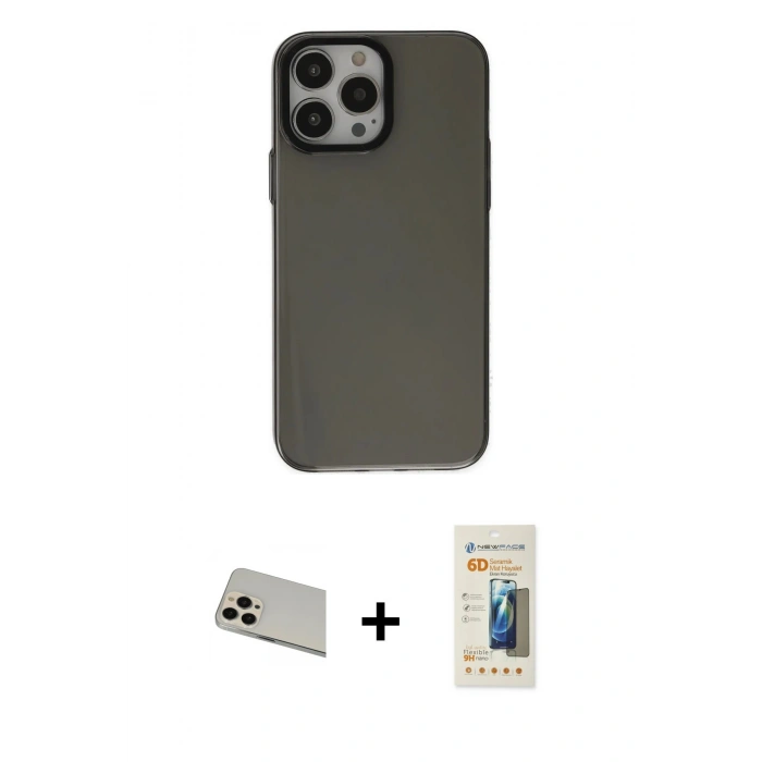 MARSİLYAN™- iPhone 13 Pro Max Kılıf Zirve Doku Koleksiyonu - Siyah 6D Mat Seramik Hayalet Nano Ekran Koruyucu + Rainbow Kamera Lens Koruma Cam - REGD