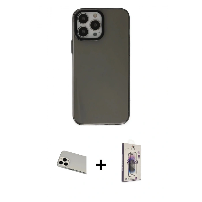 MARSİLYAN™- iPhone 13 Pro Max Kılıf Zirve Doku Koleksiyonu - Siyah Bilvis 3D Cam Ekran Koruyucu + Rainbow Kamera Lens Koruma Cam - BZ
