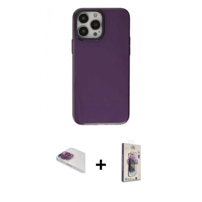 MARSİLYAN™- iPhone 13 Pro Max Kılıf Zirve Doku Koleksiyonu - Siyah Bilvis 3D Cam Ekran Koruyucu + Pers Alüminyum Kamera Lens - GI