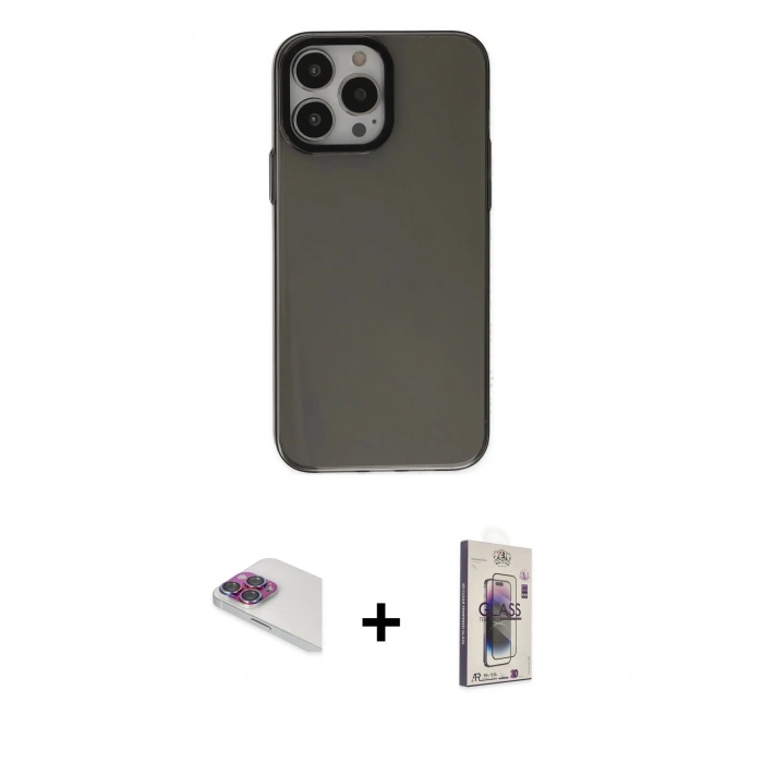 MARSİLYAN™- iPhone 13 Pro Max Kılıf Zirve Doku Koleksiyonu - Siyah Bilvis 3D Cam Ekran Koruyucu + Pers Alüminyum Kamera Lens - GI