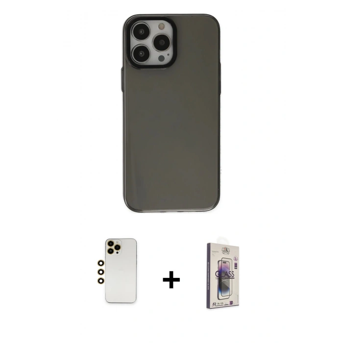 MARSİLYAN™- iPhone 13 Pro Max Kılıf Zirve Doku Koleksiyonu - Siyah Bilvis 3D Cam Ekran Koruyucu + Shine Kamera Lens - GD