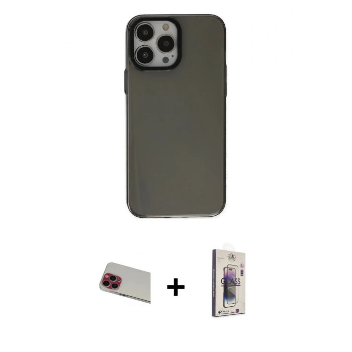 MARSİLYAN™- iPhone 13 Pro Max Kılıf Zirve Doku Koleksiyonu - Siyah Bilvis 3D Cam Ekran Koruyucu + Rainbow Kamera Lens Koruma Cam - KI