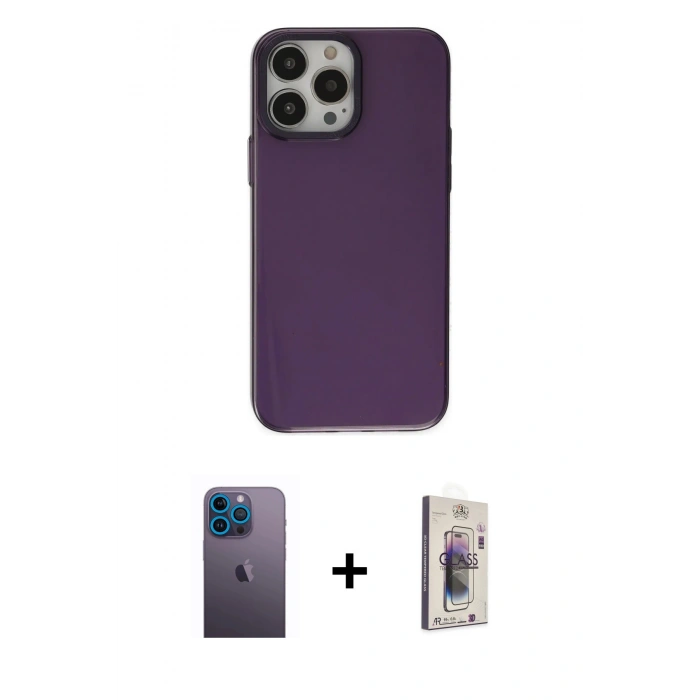 MARSİLYAN™- iPhone 13 Pro Max Kılıf Zirve Doku Koleksiyonu - Siyah Bilvis 3D Cam Ekran Koruyucu + Neon Fosforlu Kamera Lens - MI