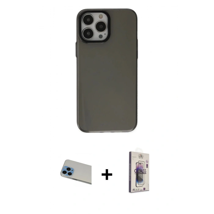MARSİLYAN™- iPhone 13 Pro Max Kılıf Zirve Doku Koleksiyonu - Siyah Bilvis 3D Cam Ekran Koruyucu + Rainbow Kamera Lens Koruma Cam - MI