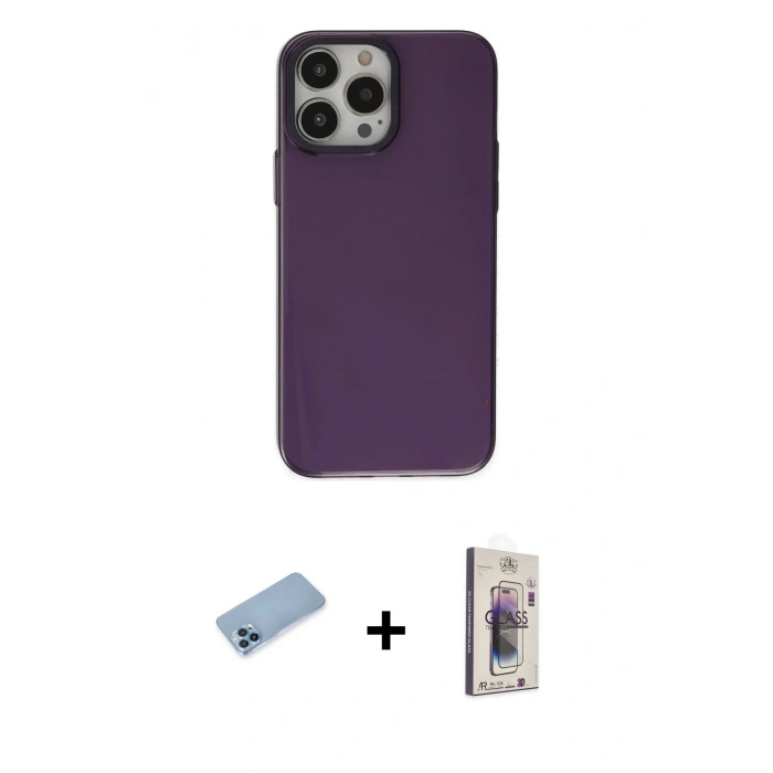 MARSİLYAN™- iPhone 13 Pro Max Kılıf Zirve Doku Koleksiyonu - Siyah Bilvis 3D Cam Ekran Koruyucu + Mavi Shine Kamera Lens Koruma Cam