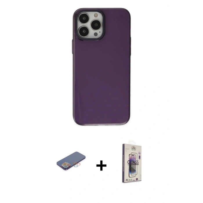 MARSİLYAN™- iPhone 13 Pro Max Kılıf Zirve Doku Koleksiyonu - Siyah Bilvis 3D Cam Ekran Koruyucu + Renkli Kamera Lens Koruma Cam - PE