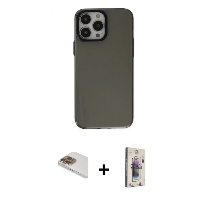 MARSİLYAN™- iPhone 13 Pro Max Kılıf Zirve Doku Koleksiyonu - Siyah Bilvis 3D Cam Ekran Koruyucu + Pers Alüminyum Kamera Lens - GD